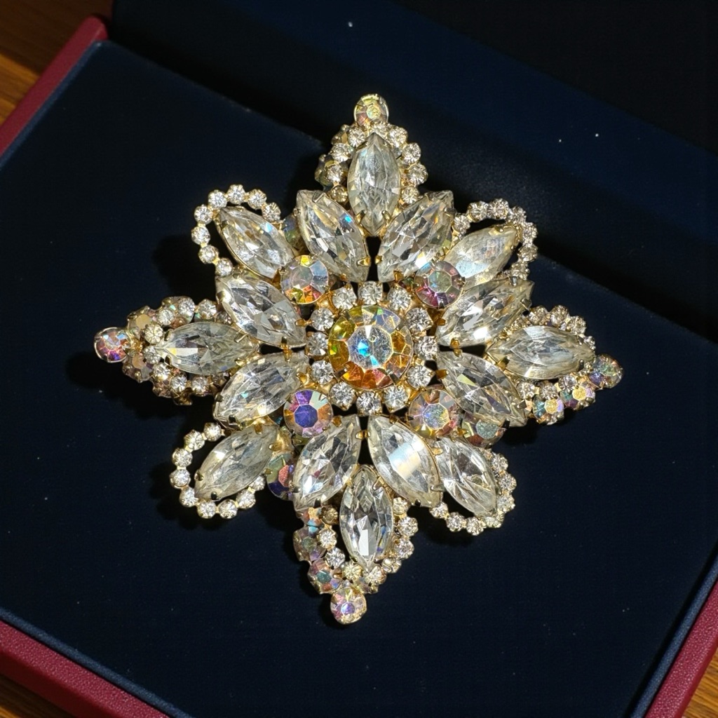 Verified Juliana Delizza & Elster Aurora Borealis Rhinestone Brooch, Vintage